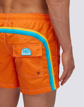 ICONIC TAFFETA STRETCH WAIST SHORT SWIM TRUNKS
