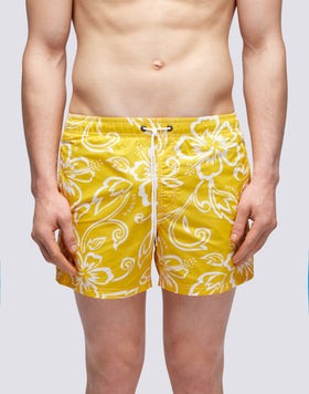 ARCHIVE HIBISCUS PRINTED SHORT SWIMSHORTS WITH ELASTIC WAIST