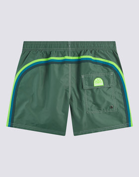 ICONIC TAFFETA STRETCH WAIST SHORT SWIM TRUNKS