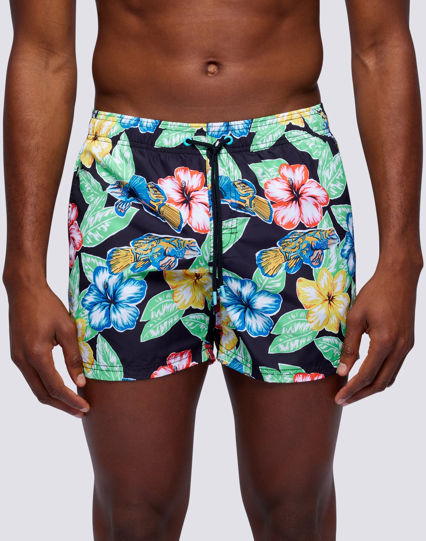 REPREVE® ELASTICATED WAIST SHORT SWIMSHORTS WITH ANIMAL FISH PRINT