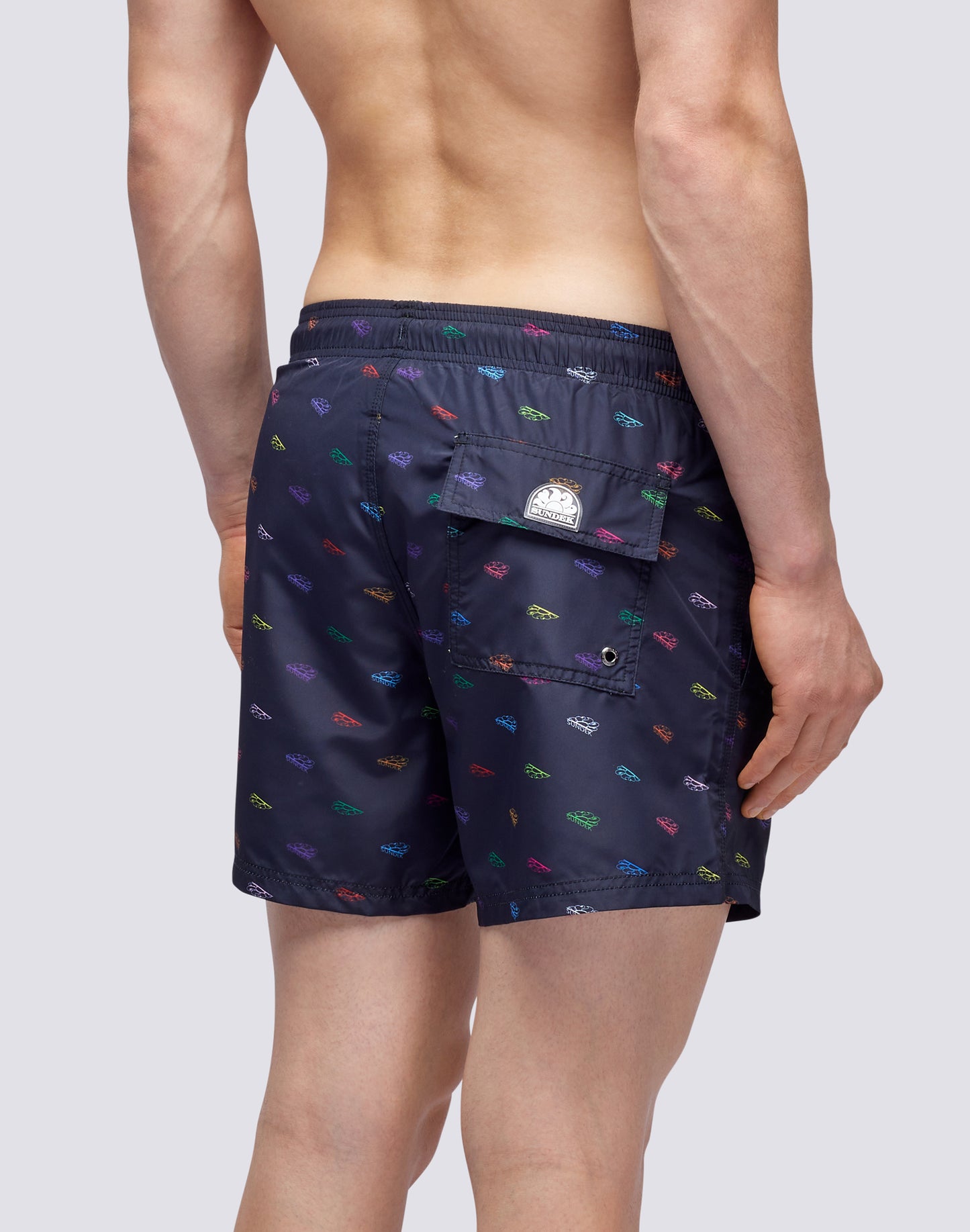 RECYCLED POLY SHORT SWIMSHORTS WITH ELASTIC WAIST MONOGRAM PRINT 