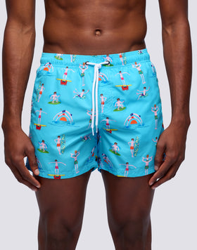 BEACH BOY MICROPRINT ELASTICATED WAIST SHORT SWIMSHORTS