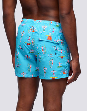 BEACH BOY MICROPRINT ELASTICATED WAIST SHORT SWIMSHORTS
