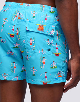 BEACH BOY MICROPRINT ELASTICATED WAIST SHORT SWIMSHORTS
