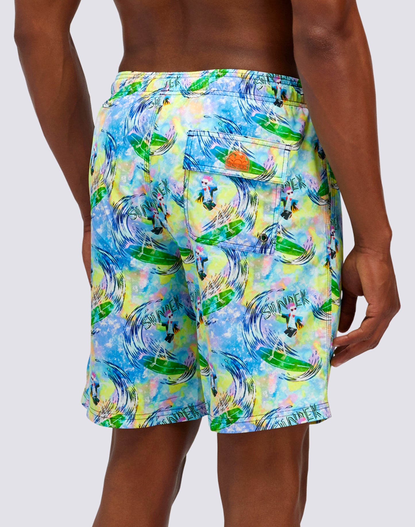 LONG ELASTIC WAIST SWIMSHORTS WITH FLY&DYE PRINT