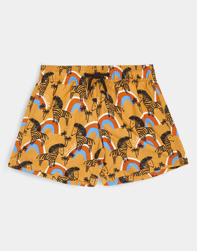 TROPICAL SAFARI PRINT ELASTICATED WAIST SHORT SWIMSHORTS