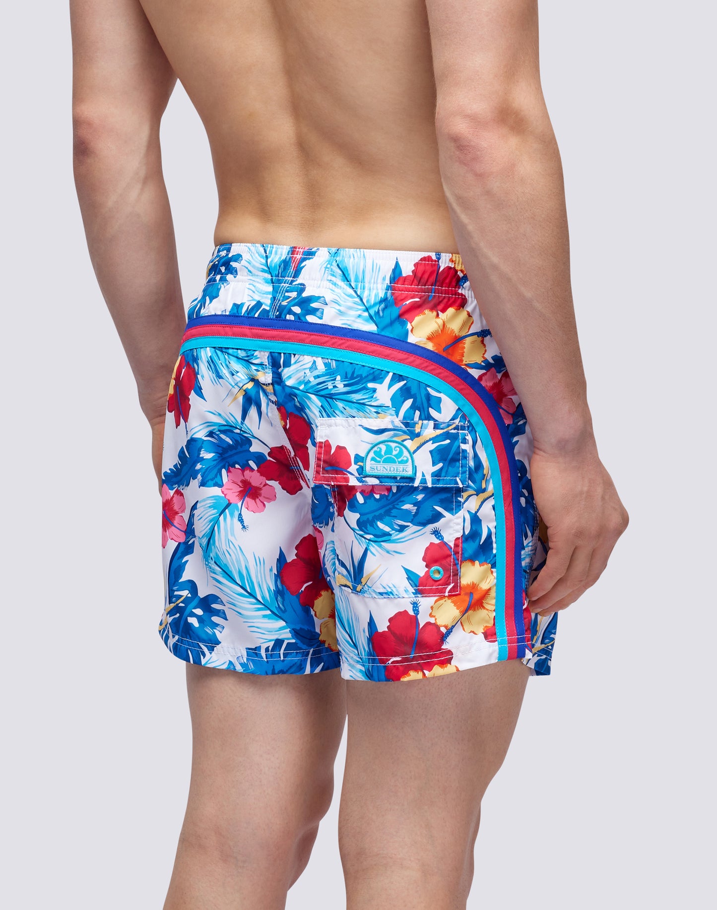 REPREVE® ELASTICATED WAIST SHORT SWIMSHORTS WITH MASTERPIECE PRINT