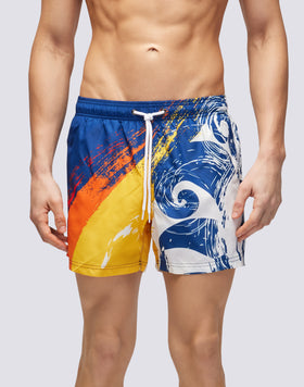 RECYCLED POLY SHORT SWIMSHORTS ELASTIC WAIST LOGO PRINT