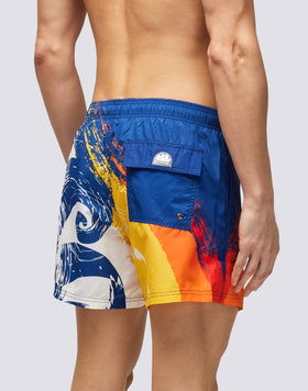 RECYCLED POLY SHORT SWIMSHORTS ELASTIC WAIST LOGO PRINT