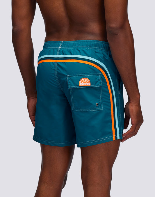 ICONIC TAFFETA STRETCH WAIST MID-LENGTH SWIM TRUNKS