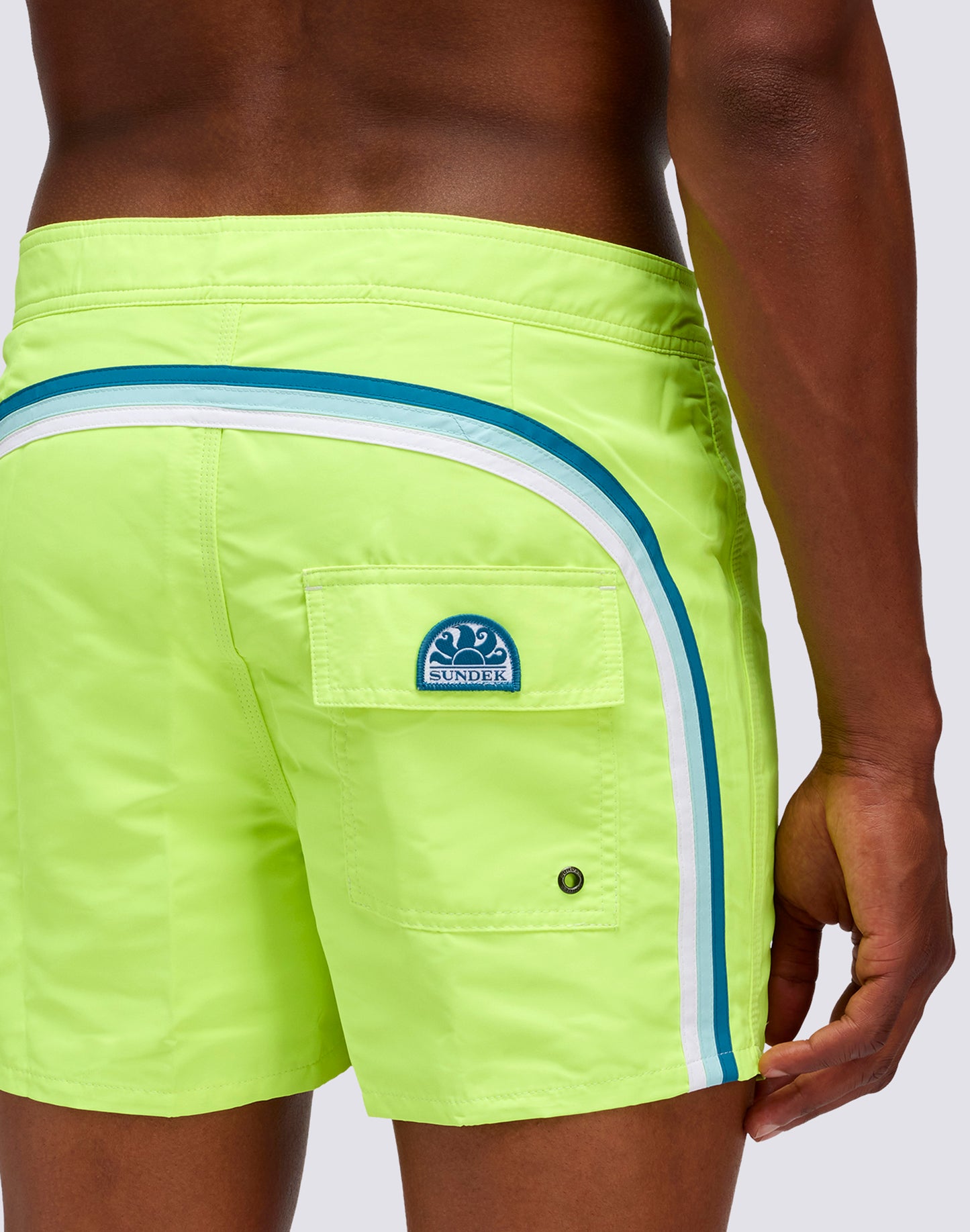 FIXED WAIST SHORT SWIM TRUNKS