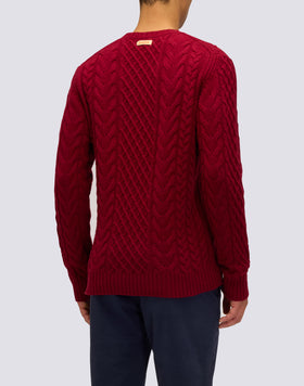 MEN'S CREW NECK SWEATER WITH CABLES IN MERINO WOOL AND CASHMERE
