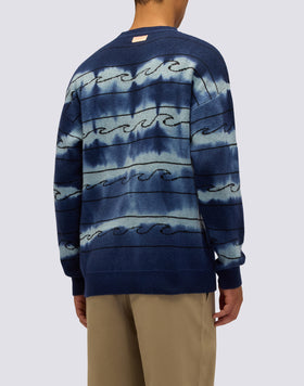MEN'S CREW NECK JACQUARD SWEATER WITH WAVE PATTERN
