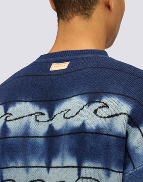 MEN'S CREW NECK JACQUARD SWEATER WITH WAVE PATTERN