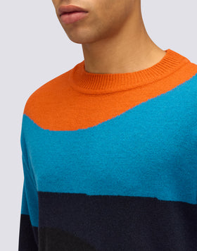 MEN'S CREW NECK SWEATER WITH 3-COLOR INTARSIA