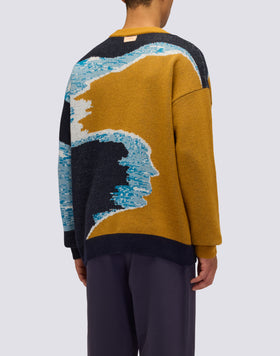 MEN'S JACQUARD SWEATER WITH V-NECK AND SEA-EFFECT COLORS