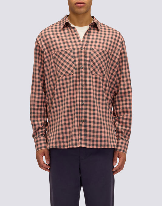 MEN'S HAND-DYED CHECKED COTTON GABARDINE SHIRT