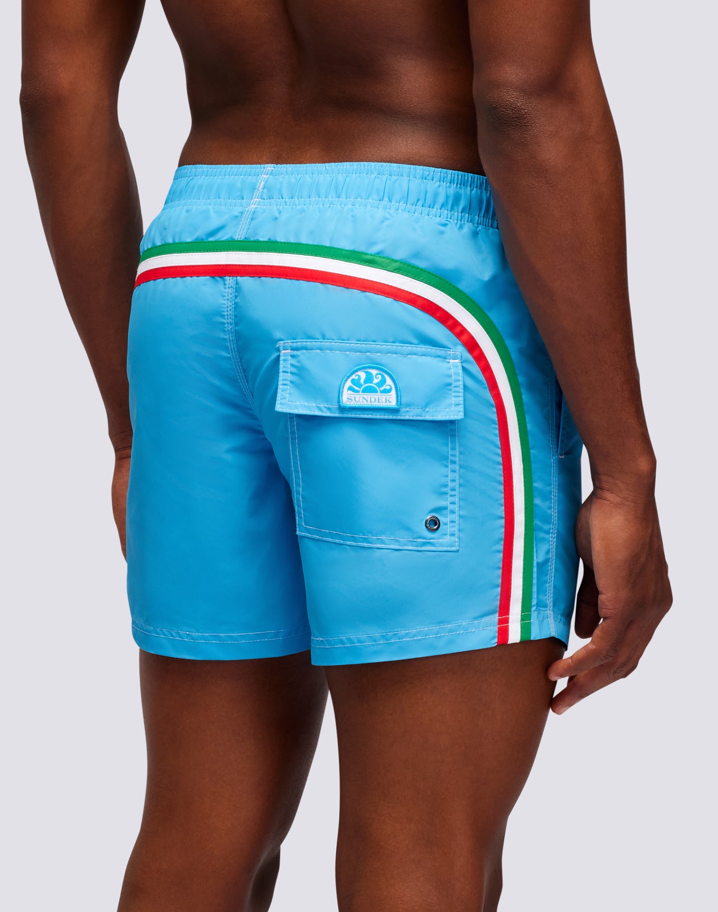 SHORT SWIM SHORTS WITH AN ELASTICATED WAISTBAND ICONIC TAFFETA ITALIAN FLAG