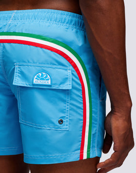 SHORT SWIM SHORTS WITH AN ELASTICATED WAISTBAND ICONIC TAFFETA ITALIAN FLAG