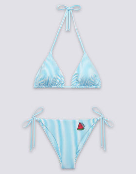 WOMEN'S BIKINI TRIANGLE TOP AND TIE-SIDE BRIEFS WITH FRUIT EMBROIDERY