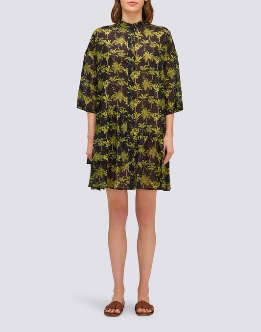WOMEN'S SHORT COTTON VOILE DRESS WITH BOTANICAL PRINT
