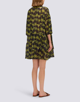 WOMEN'S SHORT COTTON VOILE DRESS WITH BOTANICAL PRINT