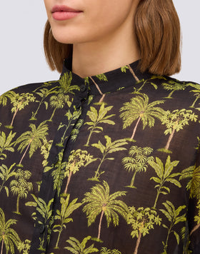 WOMEN'S SHORT COTTON VOILE DRESS WITH BOTANICAL PRINT