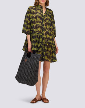WOMEN'S SHORT COTTON VOILE DRESS WITH BOTANICAL PRINT