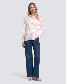 LONG-SLEEVED WOMEN'S SHIRT IN COTTON VOILE WITH ROSE DE JOIE PRINT