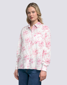 LONG-SLEEVED WOMEN'S SHIRT IN COTTON VOILE WITH ROSE DE JOIE PRINT