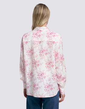 LONG-SLEEVED WOMEN'S SHIRT IN COTTON VOILE WITH ROSE DE JOIE PRINT