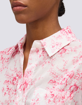 LONG-SLEEVED WOMEN'S SHIRT IN COTTON VOILE WITH ROSE DE JOIE PRINT
