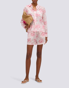 LONG-SLEEVED WOMEN'S SHIRT IN COTTON VOILE WITH ROSE DE JOIE PRINT