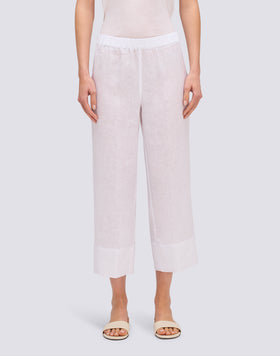 WOMEN'S LONG LINEN TROUSERS WITH ELASTICATED WAIST
