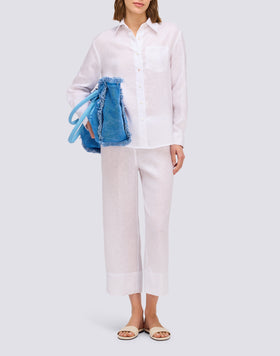 WOMEN'S LONG LINEN TROUSERS WITH ELASTICATED WAIST