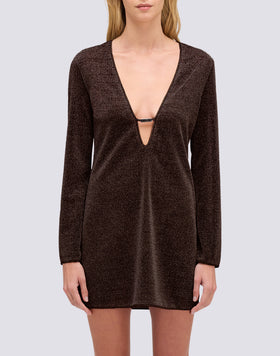 WOMEN'S SHORT LUREX DRESS WITH DEEP NECKLINE