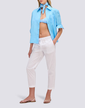 WOMEN'S LONG CIGARETTE TROUSERS IN POPLIN COTTON