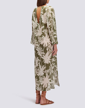 COTTON VOILE LONG DRESS WITH TROPIC SAVANNAH PRINT
