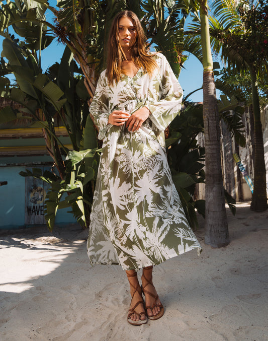COTTON VOILE LONG DRESS WITH TROPIC SAVANNAH PRINT