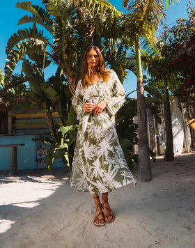 COTTON VOILE LONG DRESS WITH TROPIC SAVANNAH PRINT