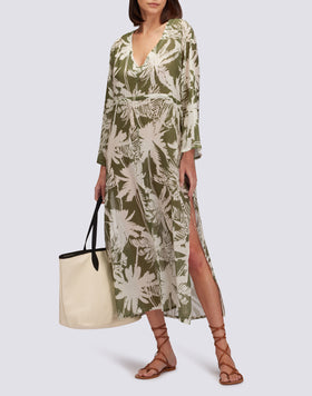 COTTON VOILE LONG DRESS WITH TROPIC SAVANNAH PRINT