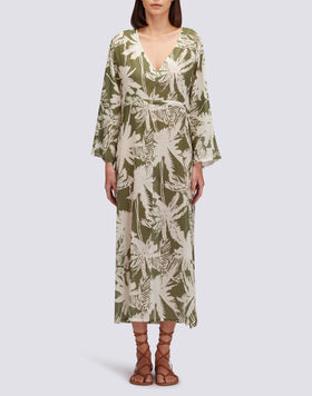 COTTON VOILE LONG DRESS WITH TROPIC SAVANNAH PRINT