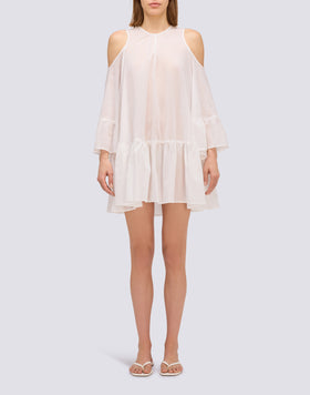 SHORT DRESS WITH OFF-THE-SHOULDERS IN COTTON VOILE