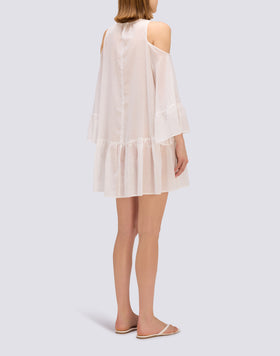 SHORT DRESS WITH OFF-THE-SHOULDERS IN COTTON VOILE