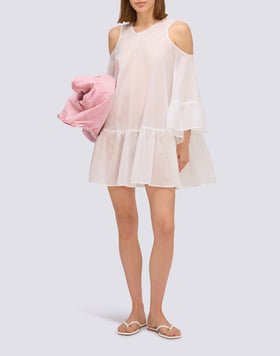 SHORT DRESS WITH OFF-THE-SHOULDERS IN COTTON VOILE