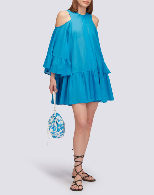 SHORT DRESS WITH OFF-THE-SHOULDERS IN COTTON VOILE