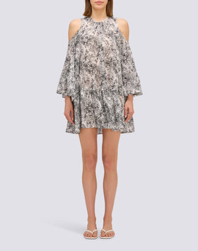 SHORT DRESS WITH OFF-THE-SHOULDER FLEUR DE JOIE PRINT