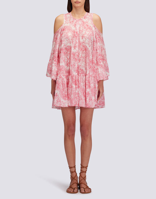 SHORT DRESS WITH BARE SHOULDERS FLEUR DE JOIE PRINT