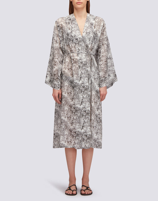 FLEUR DE JOIE PRINT LONG KIMONO DRESS