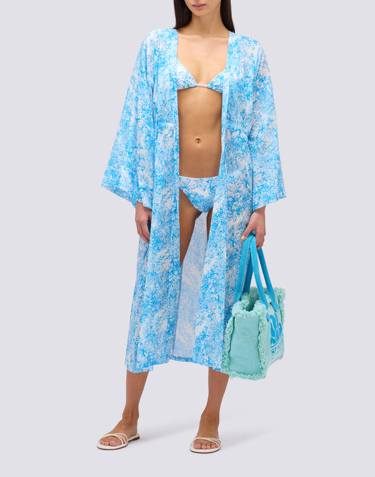 FLEUR DE JOIE PRINT LONG KIMONO DRESS